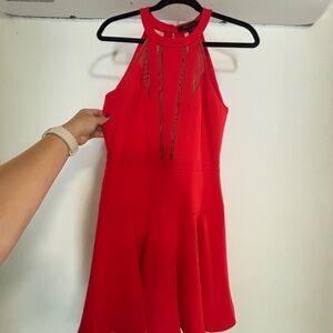 BCBGMaxAzria Tatyanna Red Dress with Sheer Accents